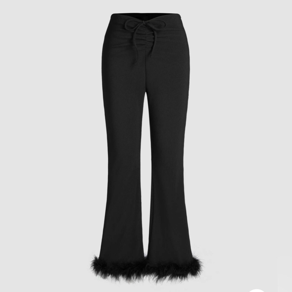 Cider Ribbed Feather Trim Flared Pants – Size L